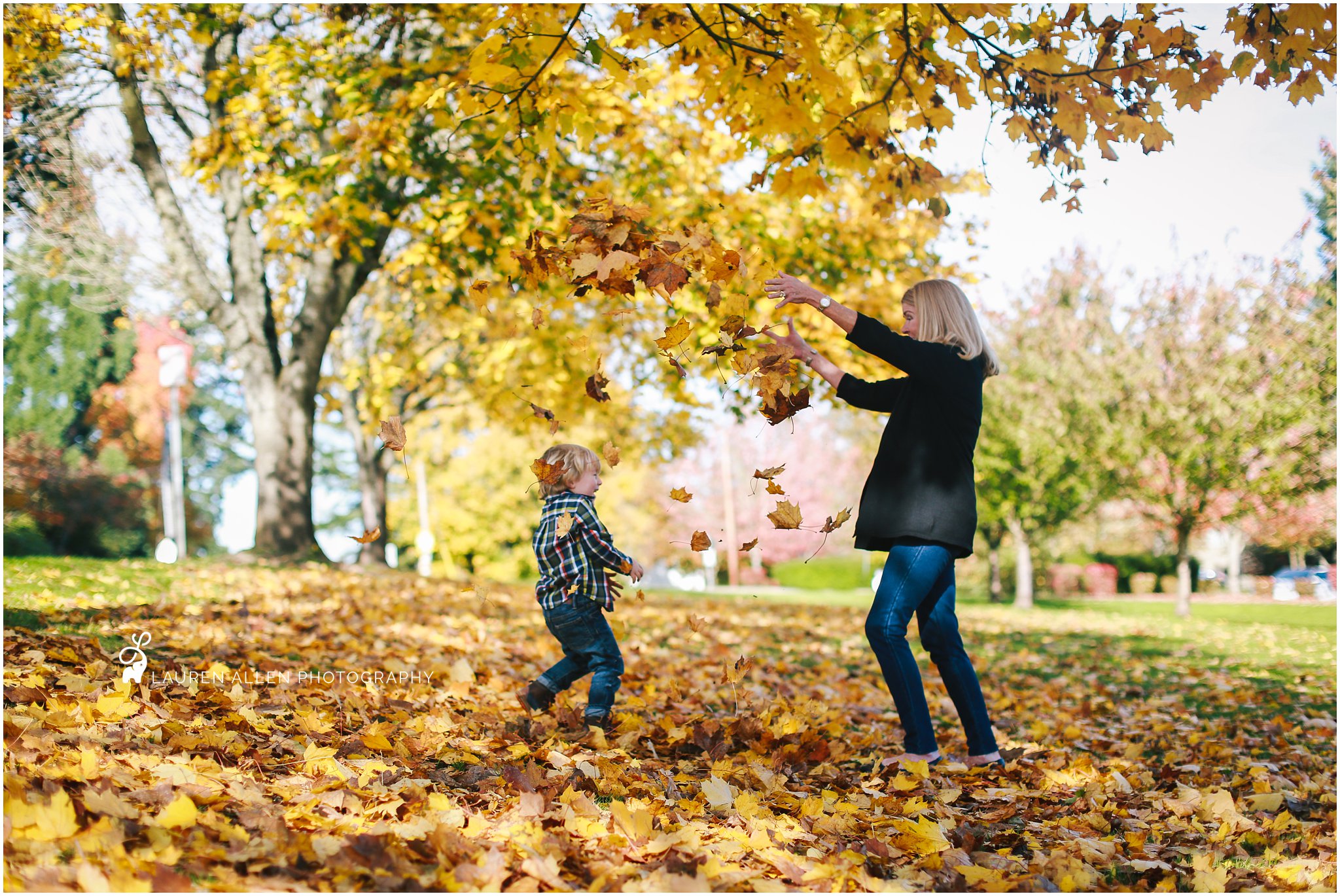 2016,3 year old,Boy,Brady,Fall,Family,Lauren Allen Photography,Mom,Oregon,Portland,Rara,Tree,candid,carefree,child,child photographer,childhood,grandma,kid,laugh,leaves,me,natural light,october,outdoors,outside,plaid,playing,preschooler,yellow,