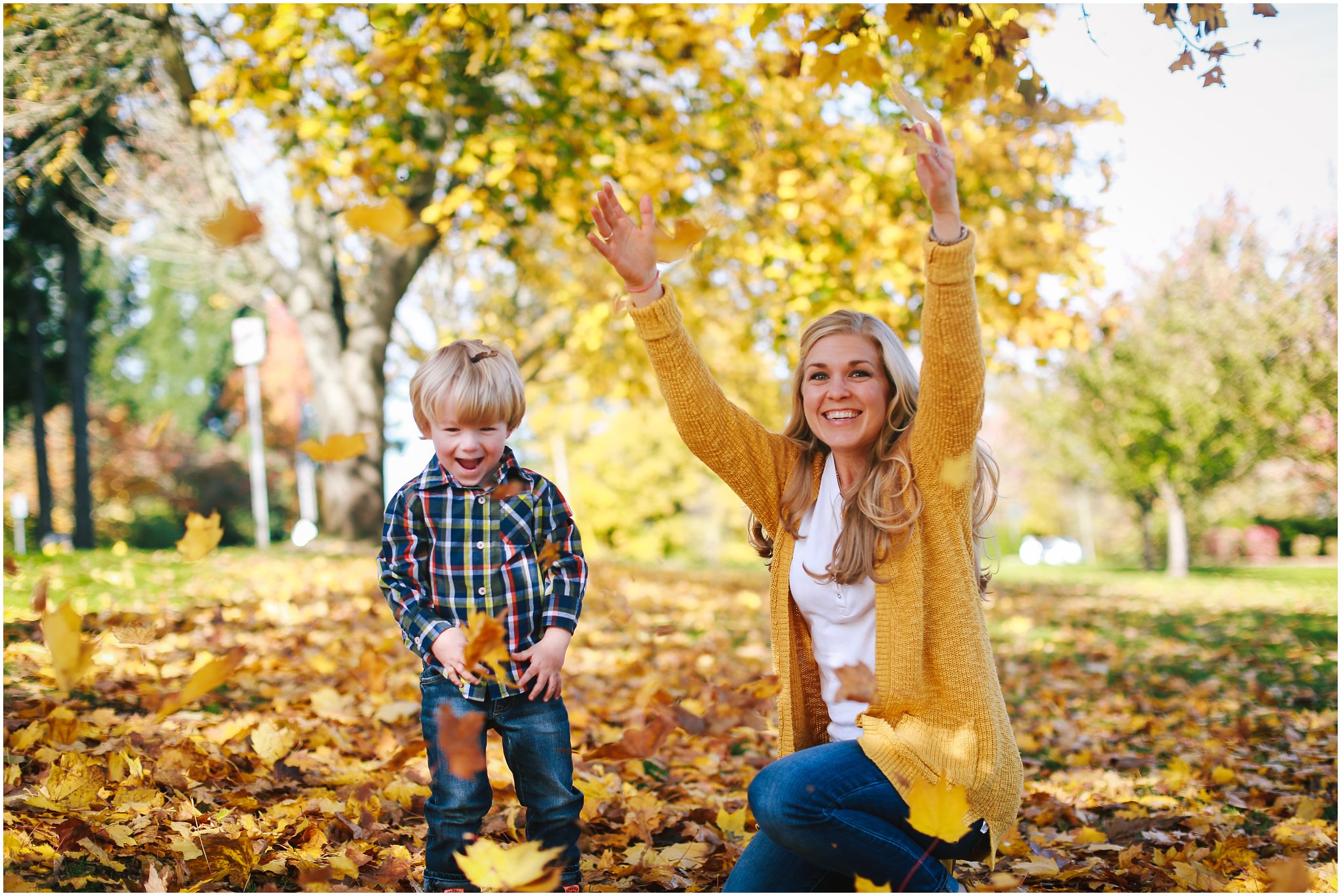 2016,3 year old,Boy,Brady,Fall,Family,Lauren Allen Photography,Mom,Oregon,Portland,Rara,Tree,candid,carefree,child,child photographer,childhood,grandma,kid,laugh,leaves,me,natural light,october,outdoors,outside,plaid,playing,preschooler,yellow,