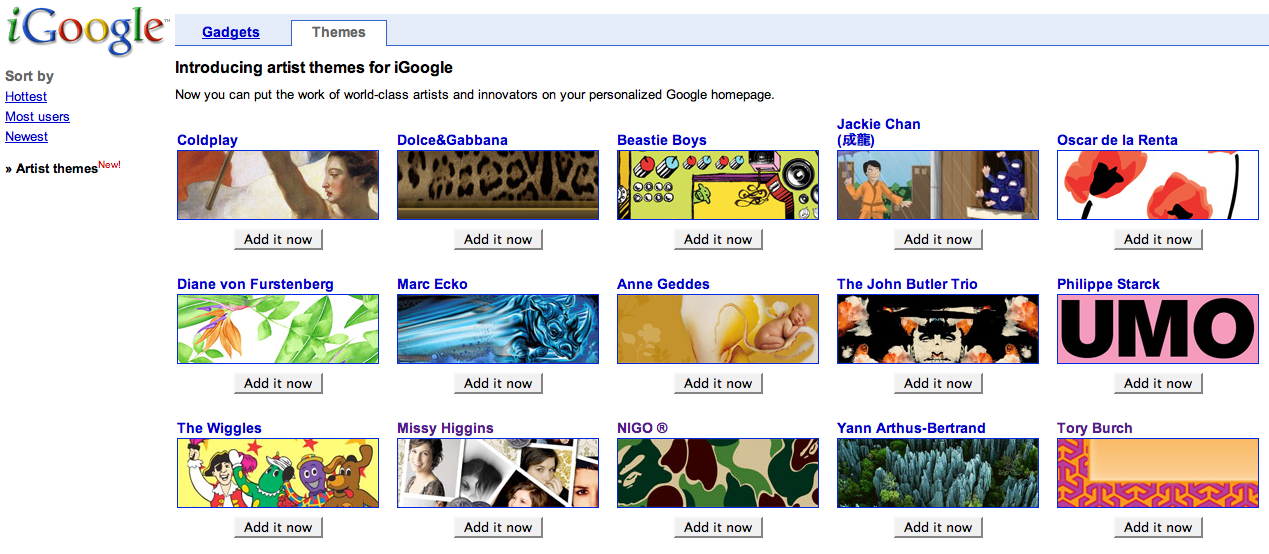 iGoogle artist themes screenshot