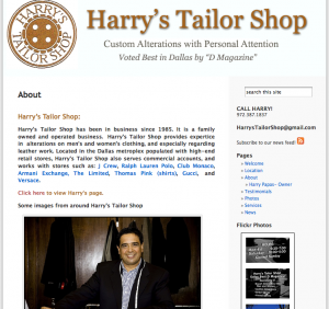 Harry's Tailor Shop in Dallas- ABOUT page